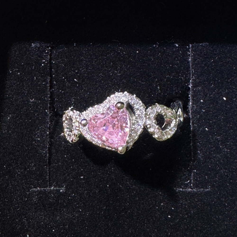 Elegant Pink Heart Ring with Silver Accents